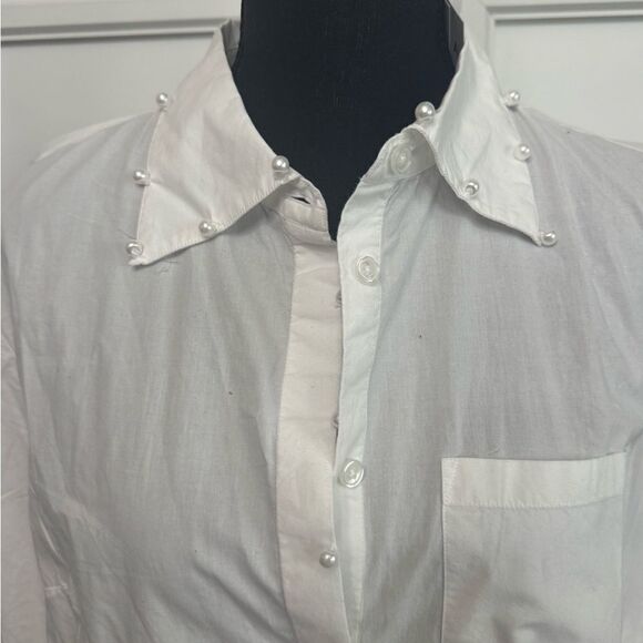 White Button-Up Shirt with Pearls - Picture 2 of 7